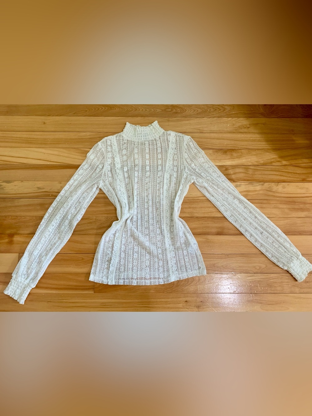 Dynamite Cream Lace Mock Neck Long Sleeve Top